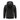 Men's black hooded leather jacket with quilted biker style detailing, featuring a grey t-shirt underneath, visible sleeves, and a collar design.