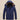 Men's marine blue XL hooded puffer jacket designed for winter, featuring waterproof and insulated material, with a prominent hood, full sleeves, and a high collar.
