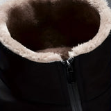 Men's black insulated waterproof thermal winter jacket with a hood and fur trim, featuring long sleeves and designed to keep warm in freezing temperatures.