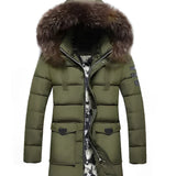 Men's green insulated waterproof parka with a fur-trimmed hood, featuring long sleeves and a high collar, available in size 4XL.