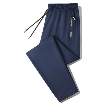 Men's blue joggers in 4XL size featuring zippered pockets, designed for athletic wear and showcasing a logo.