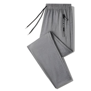Men's gray joggers in size 4XL, designed as lightweight athletic pants with zippered pockets.