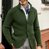 Men's green knit blazer in size 3XL, featuring a formal cardigan style with long sleeves and a sleek design suitable for outerwear. The blazer is made from a textile material with jersey-like characteristics, presenting a sophisticated appearance.
