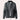 Men's tailored fit bomber jacket featuring black leather body with faux gray sleeves; designed with a collar and button details, available in size XL.