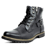 Men's black leather combat boots with a side zipper and rugged sole, shown in the Nero color variant, size 48.