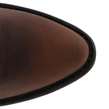 Men's black leather cowboy boots featuring intricate western-style stitching.