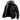 Men's black leather hooded motorcycle bomber jacket with long sleeves and a structured collar, designed for winter wear.