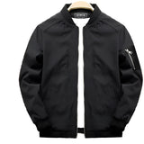 Men's black lightweight bomber jacket with ribbed cuffs, arm pocket, and a sleek collar design, shown in a size 4XL.