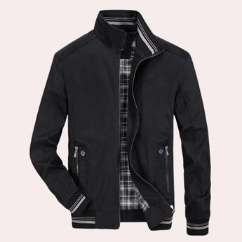Men's black lightweight bomber jacket featuring a zip-up front, long sleeves, and a casual collar, designed for spring fashion in size 4XL.