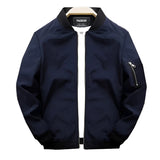 Men's bomber jacket in marine blue with a lightweight design, featuring an arm pocket and ribbed cuffs, shown in size 4XL.