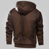 Men's black lightweight hooded bomber jacket with multiple pockets, featuring a sleek design with a high-neck collar and long sleeves.