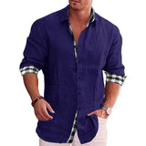 Men's purple 4XL black linen shirt with contrast cuff, featuring roll-up sleeves, showcased with a watch on the arm.