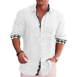 Men's black linen shirt with contrast cuffs, featuring roll-up sleeves, worn by a person showcasing the fit and style of the 4XL size from the Summer 2023 collection.
