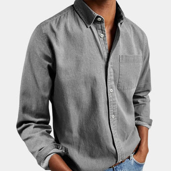 Men's black long sleeve casual shirt in XL size, featuring a stylish and lightweight design with a gray color variation, visible collar and sleeves, and suitable for casual wear.