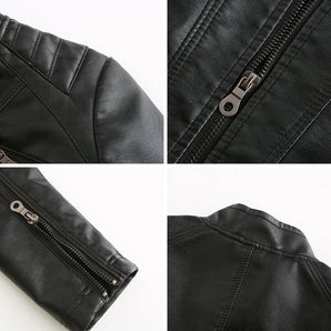 Men's black quilted moto jacket made from premium leather, featuring a biker style design with a textured quilted pattern, long sleeves, and a structured collar.