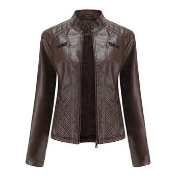 Men's black quilted moto jacket in premium leather, showcasing a biker style design with a structured collar, button details, and long sleeves, suitable for a formal yet stylish look.
