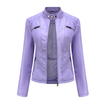 Men's black quilted moto jacket in premium leather, biker style with a purple hue, designed with a sleek collar and long sleeves, available in size 3XL.