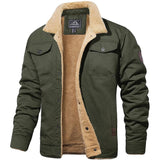 Men's light green sherpa-lined military winter jacket with thermal insulation, featuring long sleeves, a collar, and a classic coat design in size 3XL.