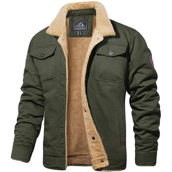 Men's light green sherpa-lined military winter jacket with thermal insulation, featuring long sleeves, a collar, and a classic coat design in size 3XL.