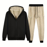 Men's black sherpa-lined thermal fleece hoodie with a cozy lining, featuring a full-length front zipper, long sleeves, and a comfortable collar, designed to keep warm during winter, shown in size 2XL.