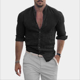 Men's black slim fit casual shirt featuring a textured V-neck design, rolled sleeves, and tailored fit, shown in 3XL size.