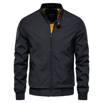 Men's black slim fit lightweight bomber jacket in size 5XL with a water-resistant finish, featuring a classic collar and long sleeves.