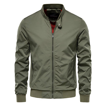 Men's black slim fit lightweight bomber jacket with water-resistant material, featuring long sleeves, a high collar, and subtle design elements, suitable for casual and sporty occasions.