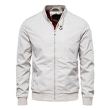 Men's black slim fit bomber jacket with water-resistant material, featuring a lightweight design, a collar, and long sleeves. The jacket is suitable for both casual and formal wear.