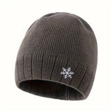 Men's black thermal beanie with a fleece lining, featuring a snowflake emblem on the front.