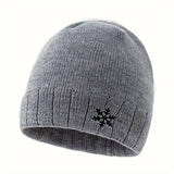 Men's light gray thermal beanie with fleece lining, featuring a snowflake emblem on the front.