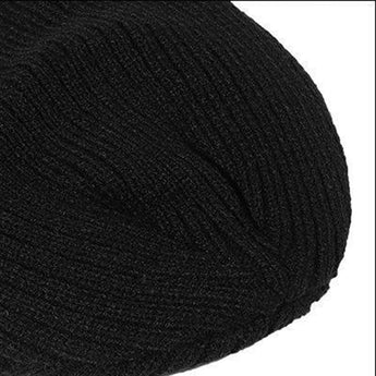 Men's black thermal beanie with fleece lining and snowflake emblem, featuring a snug fit designed for warmth and comfort during cold weather.