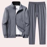 Men's gray tracksuit set with long sleeves, featuring a high collar and comfortable winter design, suitable for sports and casual wear in size 4XL.
