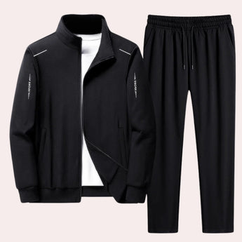 Men's black winter tracksuit set in size 4XL featuring a sporty design with long sleeves, a high collar, and a comfortable fit suitable for both casual and athletic wear.