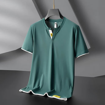 Men's black v-neck t-shirt in a slim fit design with contrast piping, featuring a comfortable lightweight jersey material and stylish fashion details.