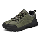 Men's black waterproof hiking shoes designed for outdoor activities, featuring a lightweight and non-slip trail boot style suitable for walking and sportswear.