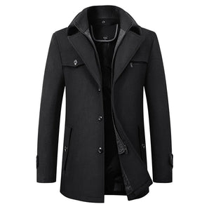 Men's black wool-blend double-breasted winter peacoat in size 3XL, featuring a classic design with a notched collar, long sleeves, and buttoned front closure.