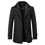 Men's black wool blend double-breasted peacoat featuring a formal design, with a prominent collar and multiple buttons, shown in size 3XL.