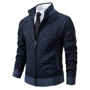 Men's blue winter jacket with a diamond pattern design, featuring a zip-front closure and long sleeves. The jacket includes a collar and appears to have additional plaid or tartan accents. Suitable for winter wear, the jacket is shown in size XXL.
