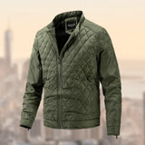 Men's green lightweight insulated quilted winter jacket in size 2XL, featuring a collared neck and long sleeves, designed for warmth and style.