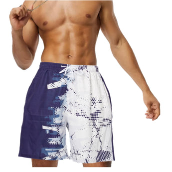 Men's blue ombre quick dry swim shorts with adjustable drawstring, white-blue color, size 2XL, designed for active wear.