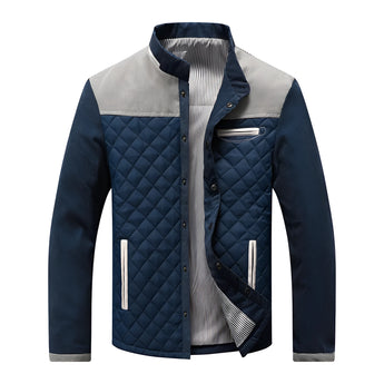 Men's gray quilted jacket featuring a suede collar, long sleeves, and insulated design for winter fashion, available in size 5XL.