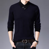 Men's burgundy knit sweater styled with a marine blue color in XL size, featuring long sleeves and a comfortable fit, perfect for winter wear.
