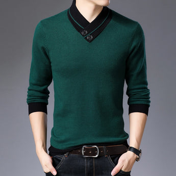 Men's green knit sweater in XL size displayed against a white background, showcasing the stylish winter pullover with a subtle jersey texture and elegant neck design.