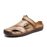 Men's casual brown leather slip-on sandals in size 44, featuring a breathable and lightweight design with a persimmon hue, suitable for outdoor wear.