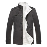 Men's charcoal grey stylish jacket with shoulder straps, featuring a formal design with a structured collar, long sleeves, and visible buttons, suitable for elegant or professional occasions.