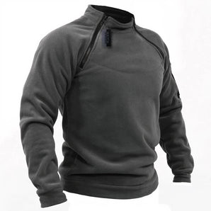 Men's charcoal grey tactical quarter-zip fleece sweater in dark gray, size 3XL, featuring long sleeves, a stand-up collar, and a comfortable waistline.
