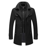 Men's charcoal wool slim fit military style overcoat in size XXL, featuring a structured collar, long sleeves, button detailing, and a subtle grey pattern with a hint of magenta, styled elegantly as a fashion-forward blazer.