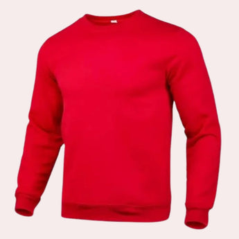 Men's cream crewneck sweatshirt with long sleeves, displayed on a hanger, showcasing its soft textile material and casual style.