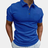 Men's designer blue polo shirt, 3XL size, featuring short sleeves and lightweight breathable fabric.