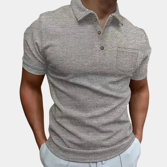 Men's designer gray polo shirt in 3XL size, featuring lightweight and breathable short sleeves.